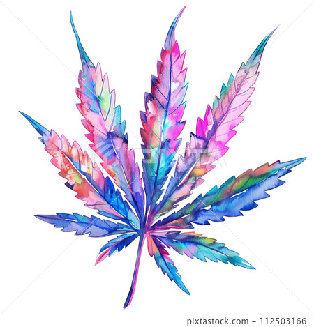 Watercolor Marijuana Leaf on white background 112503166