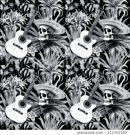 Black and white mexican seamless pattern with skulls 112503193