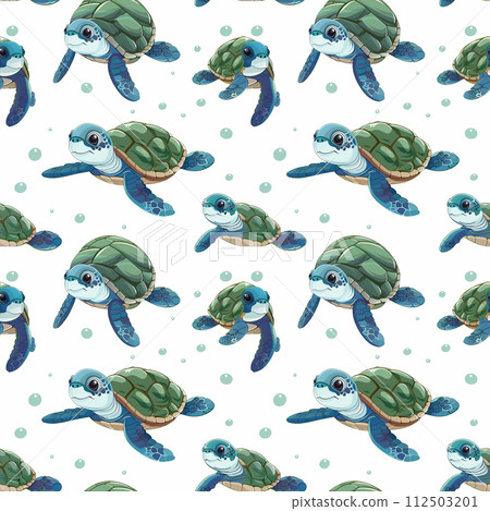 Watercolor cute baby turtles on white background, seamless pattern Watercolor cute baby turtles on white background, seamless pattern 112503201