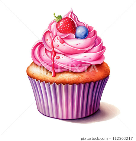 Watercolor muffin on white background, sweet colorful clipart Watercolor muffin on white background, sweet colorful clipart 112503217