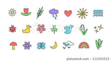 Springtime childlike symbols, neo brutalism 112503523