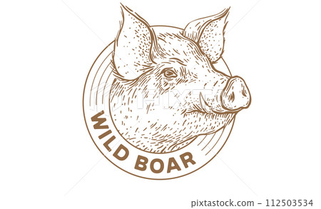 Pork, pig head, meat label 112503534