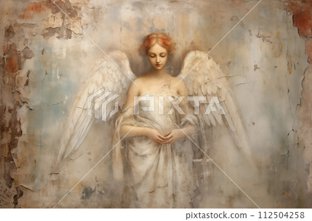 Old wall with retro fresco painting 112504258