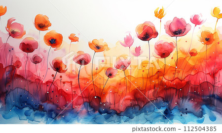 Watercolor abstract flowers 112504385