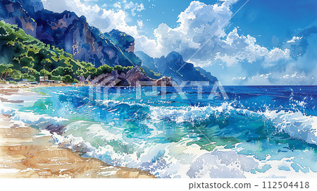 Watercolor Illustration of sea of Italy Watercolor Illustration of sea of Italy 112504418