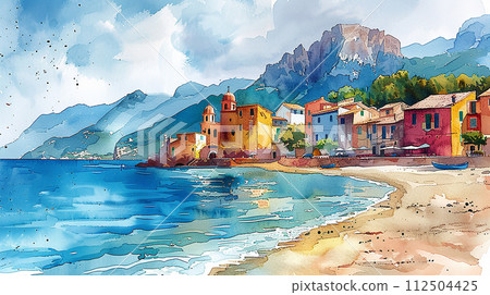 Watercolor Illustration of sea of Italy 112504425