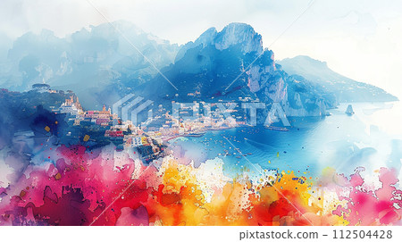 Watercolor Illustration of Capri Island 112504428
