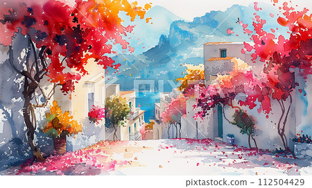 Watercolor Illustration of Capri Island Watercolor Illustration of Capri Island 112504429