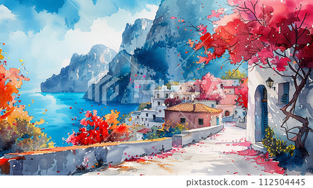 Watercolor Illustration of Capri Island 112504445