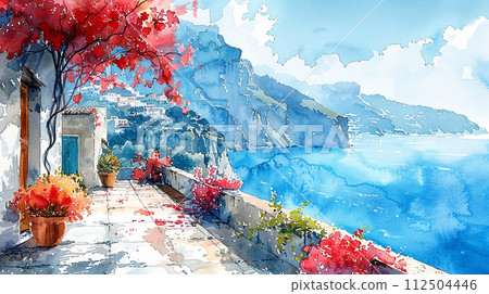 Watercolor Illustration of Capri Island 112504446