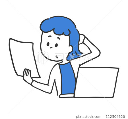 Business woman thinking by looking at documents 112504620