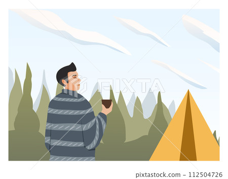 People travel in nature, looking at sky horizons, clouds. Scenes with people walking alone, enjoy scenic nature views. Harmony, freedom concept. Flat vector illustrations People travel in nature, looking at sky horizons, clouds. Scenes with people walking alone, enjoy scenic nature views. Harmony, freedom concept. Flat vector illustrations 112504726