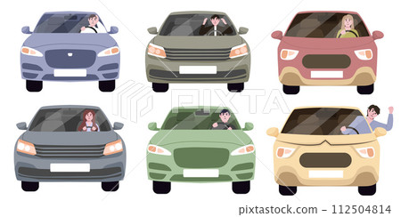 Set of angry car driver shouting in flat design on white background. Driver suffers from migraine and headache while driving car or is nervous getting stuck in traffic jam. Set of angry car driver shouting in flat design on white background. Driver suffers from migraine and headache while driving car or is nervous getting stuck in traffic jam. 112504814