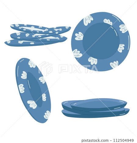 Set of blue plates on white background. Set of blue plates on white background. 112504949