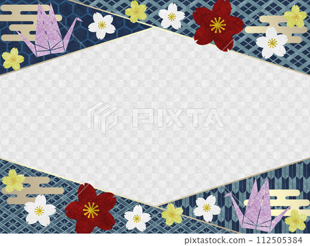 和風x櫻花x摺紙鶴框和紙材質_藍色 112505384