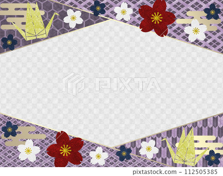 Japanese pattern x cherry blossom x origami crane frame Japanese paper material_purple 112505385