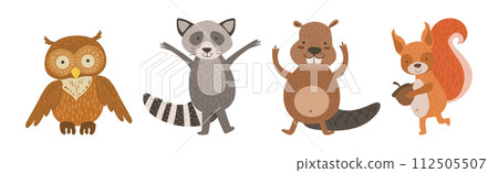 Cute Woodland Animal and Wild Fauna Vector Set 112505507
