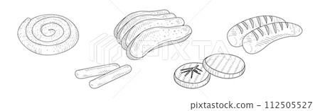 Barbecue Grill Food for Outdoor Picnic Linear Vector Set 112505527