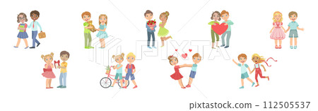 Happy Kid Couple Character in Love Feel Passion Vector Set 112505537