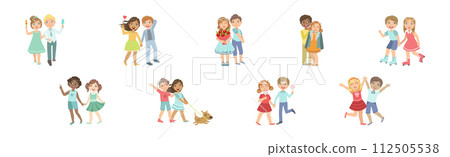 Happy Kid Couple Character in Love Feel Passion Vector Set 112505538