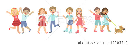 Happy Kid Couple Character in Love Feel Passion Vector Set 112505541