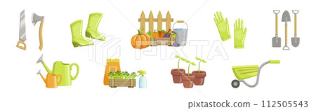 Garden Tool and Equipment for Plant Cultivation Vector Set 112505543