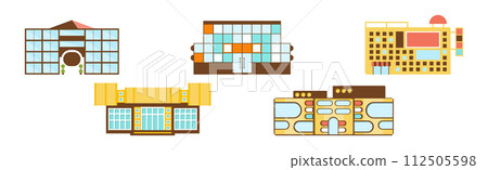 Commercial Building and City Architecture Front View Vector Set 112505598