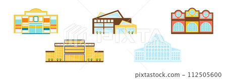 Commercial Building and City Architecture Front View Vector Set 112505600
