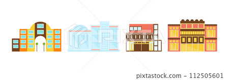 Commercial Building and City Architecture Front View Vector Set 112505601