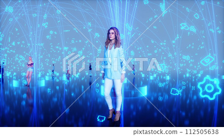 People in global digital space. Communication and future concept. 3d rendering. 112505638