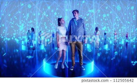 People in global digital space. Communication and future concept. 3d rendering. 112505642