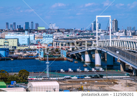 Japan's Yokohama cityscape overlooking Daikoku Dock and the tower apartment complex in front of Musashikosugi Station (back of screen) 112506201