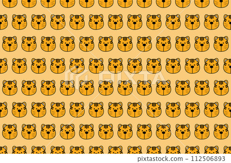 Illustration, wallpaper face of tiger on soft yellow color background. 112506893