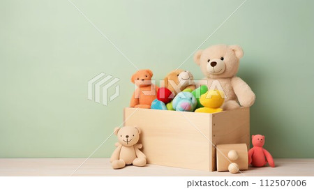 Treasure Trove of Joy: A Toy Box Overflowing with Children's Toys. Generative ai 112507006
