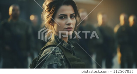 Female Soldier in Uniform Standing in Military Formation. Generative ai 112507035