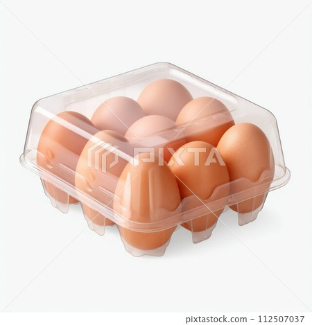 Plastic Container with Fresh Eggs Isolated on White Background. Generative ai 112507037