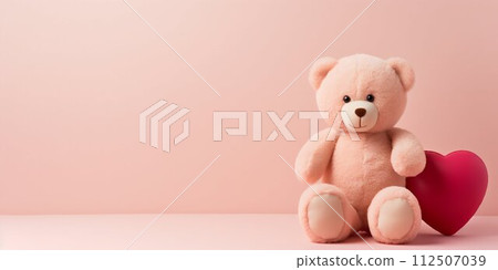 Teddy Bear with a Heart on Pastel Background. Generative ai 112507039