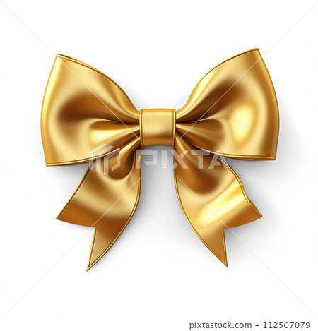 Luxurious Golden Bow Isolated on White Background. Generative ai 112507079