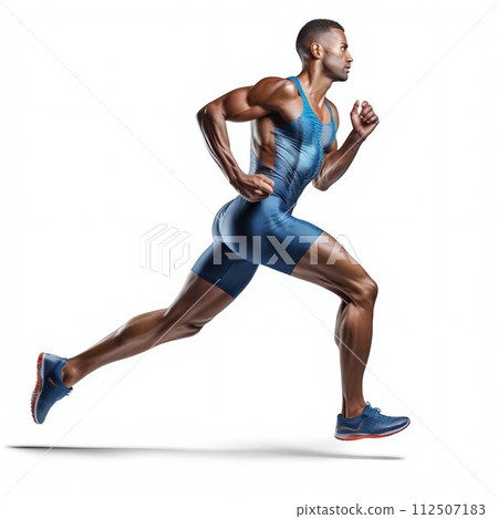 Professional Male Athlete in Running Pose, Isolated on White Background. Generative ai 112507183