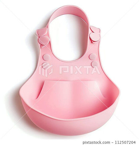 Silicone Baby Bib in Soft Colors Isolated on White. Generative ai 112507204