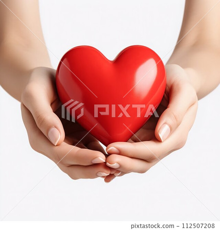 Symbol of Love and Care: Red Heart Held Gently in Hands. Generative ai Symbol of Love and Care: Red Heart Held Gently in Hands. Generative ai 112507208