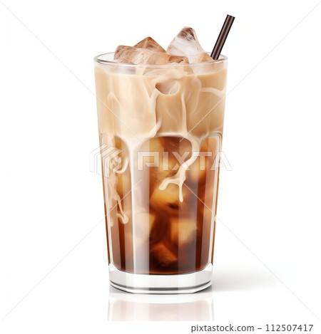 Iced Coffee with Cream Swirls in Glass. Generative ai Iced Coffee with Cream Swirls in Glass. Generative ai 112507417