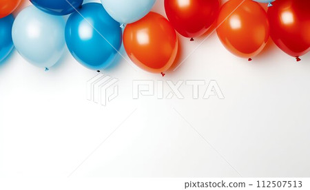 Colorful Balloons Framing Copy Space on White Background. Generative ai 112507513