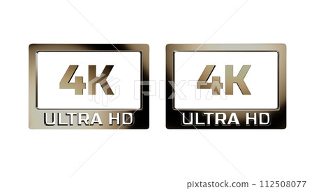 3d render Gold 4k ultra hd logo with shiny reflection with alpha channel 112508077