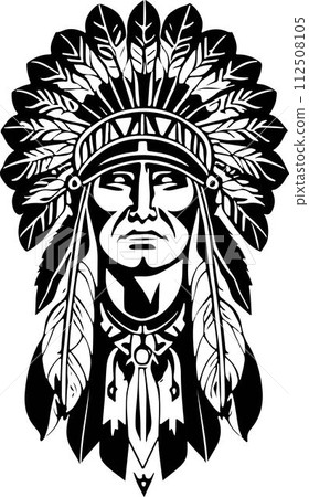 A Fantastic iconic Native American chief in a black and white vector illustration, Suitable for logo design, tattoo design or print on demand A Fantastic iconic Native American chief in a black and white vector illustration, Suitable for logo design, tattoo design or print on demand 112508105