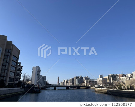 Bridge and port tower spanning Hakata Bridge and port tower spanning Hakata 112508177