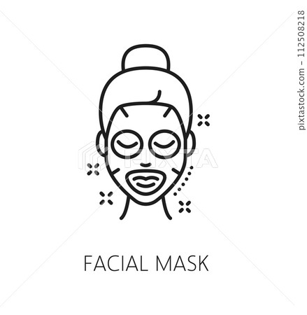 Face skin mask, cosmetology care and mesotherapy icon. Face skin health, makeup product or spa salon facial mask procedure line symbol. Woman beauty and skincare cosmetics thin line vector icon Face skin mask, cosmetology care and mesotherapy icon. Face skin health, makeup product or spa salon facial mask procedure line symbol. Woman beauty and skincare cosmetics thin line vector icon 112508218