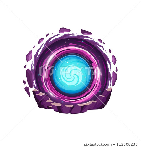 Fantasy game cartoon magic portal vortex or door. Fairy world vortex, magic planet round entrance, parallel dimension circular portal or fantasy game environment design isolated vector asset 112508235