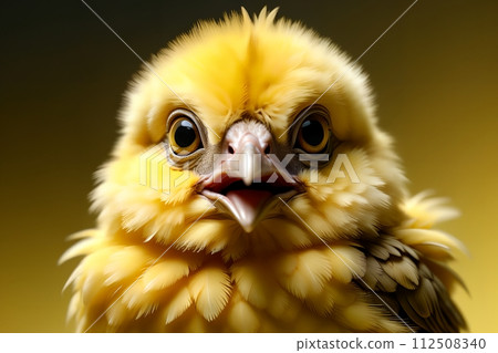 cute yellow chicken on green background 112508340