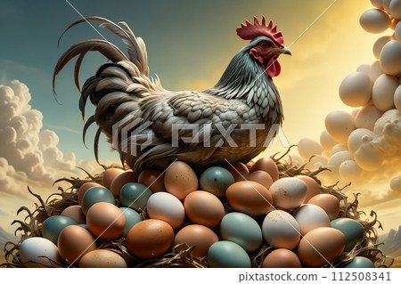 Homemade chicken with eggs. 112508341